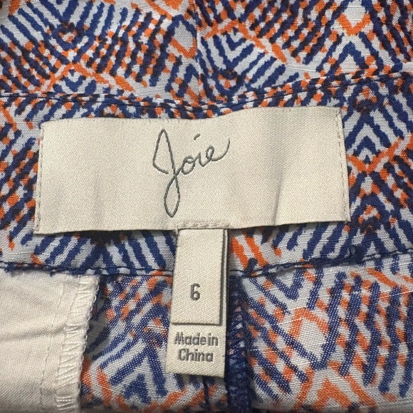 Joie High Waist Blue snd Orange Geometric Linen and Silk Blend Shorts. - Picture 6 of 15